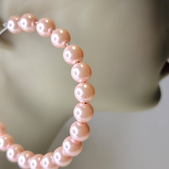 Baby Pink Pearl Hoop Earrings - Picture 2 of 5